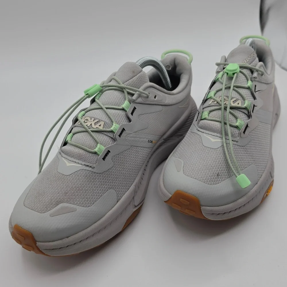 Hoka Transport Sneakers Womens 9 Gray Good Vibram Cordura Quick Lace Hiking